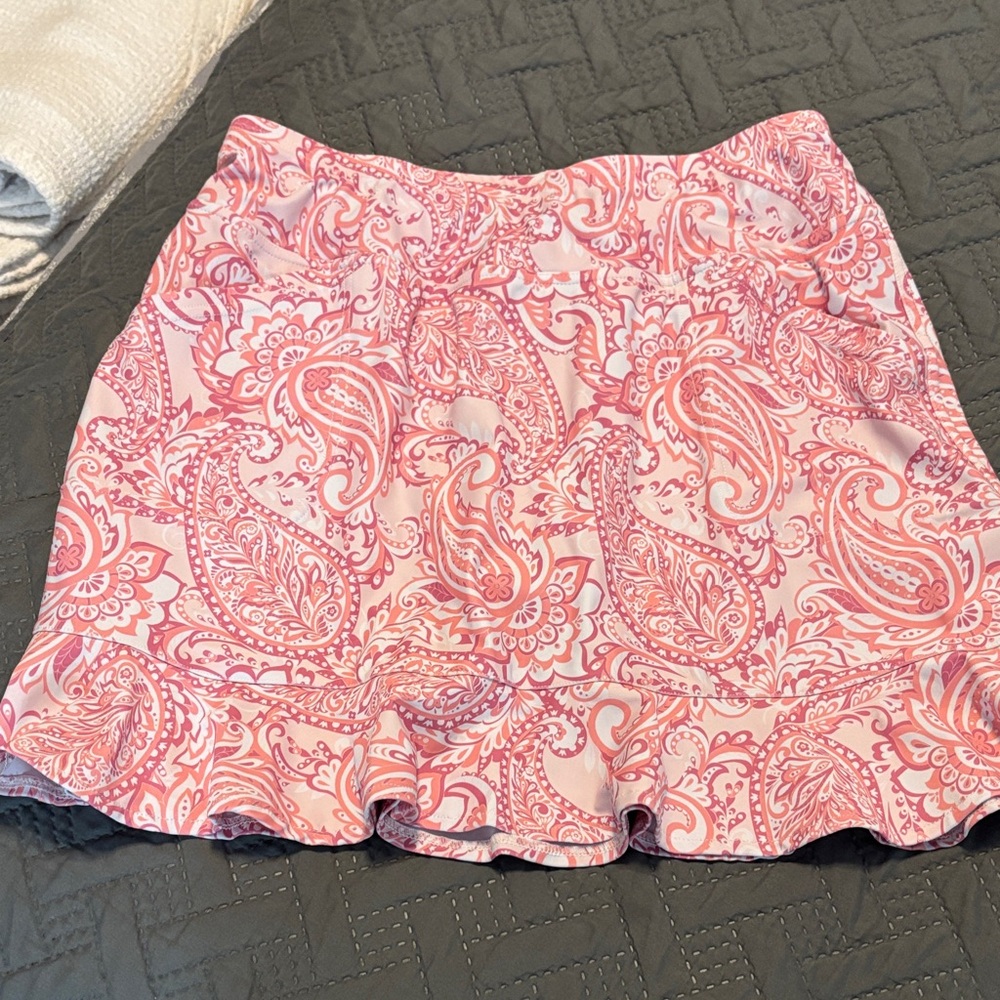 Pink Paisley Ruffle Hem Skort